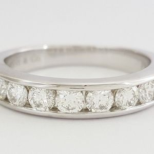 Platinum Round Cut Diamond Half Circle Band 3.9 mm